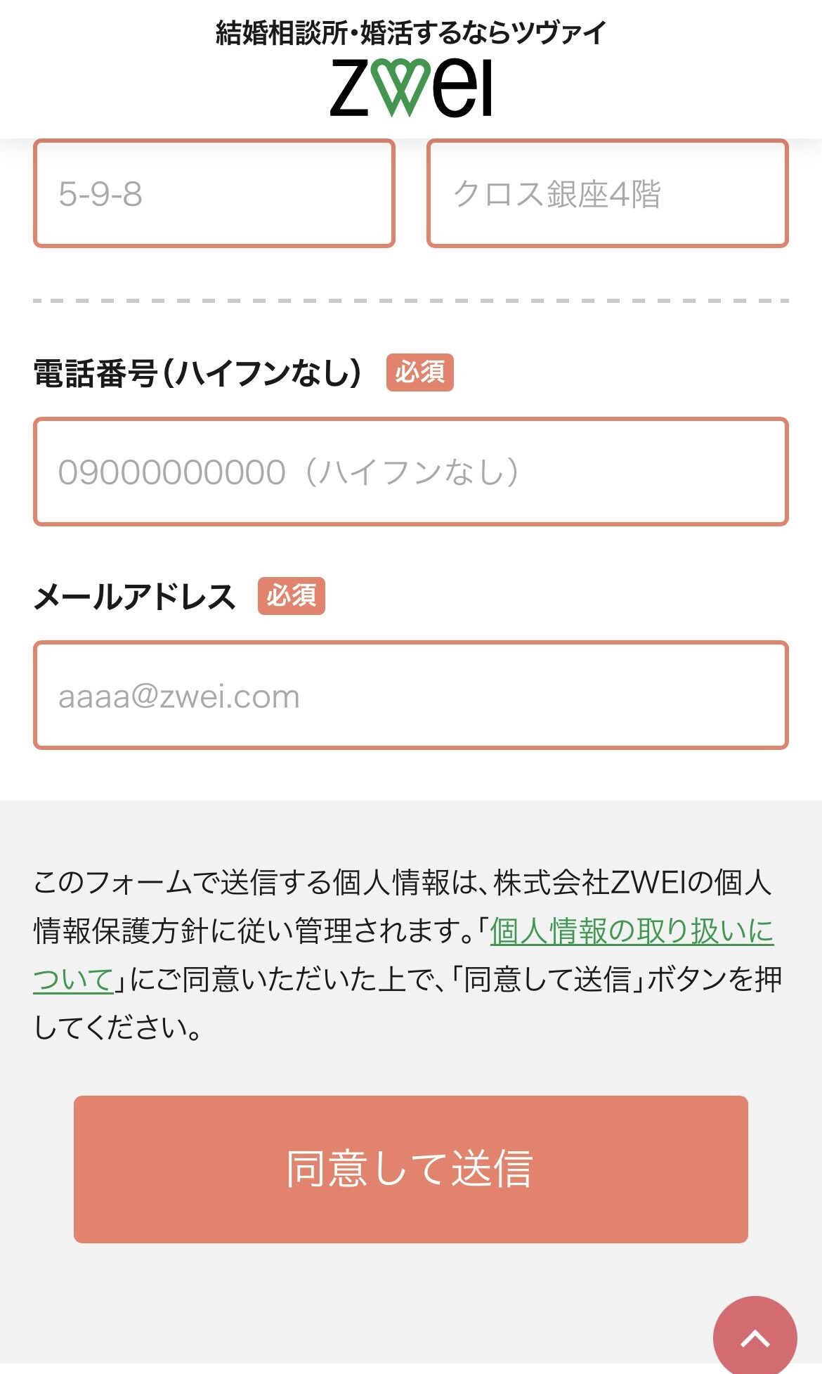 同意して送信ボタン